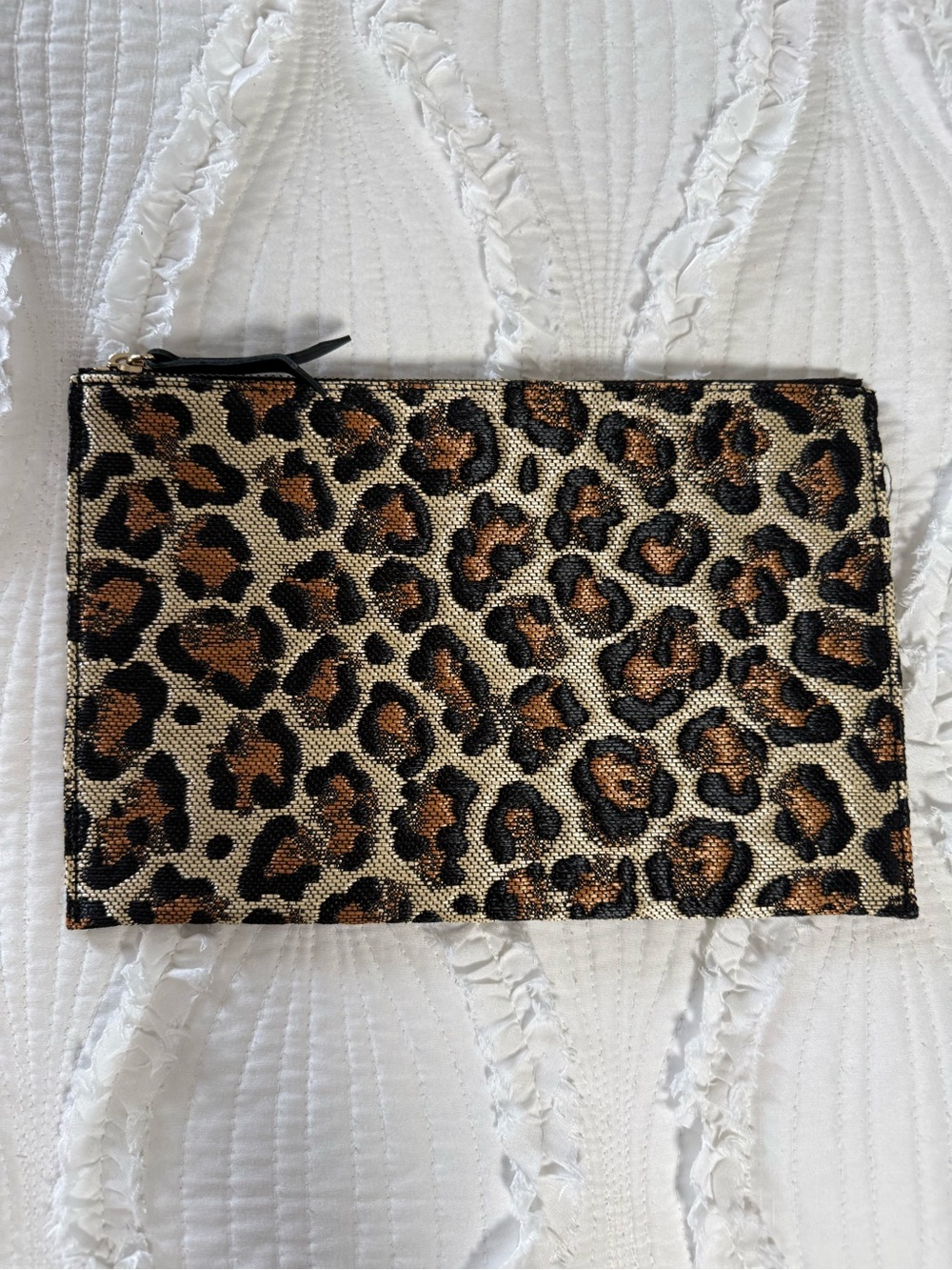 Veronica Beard Leopard Print Zip Pouch - Black, Brown, Cream